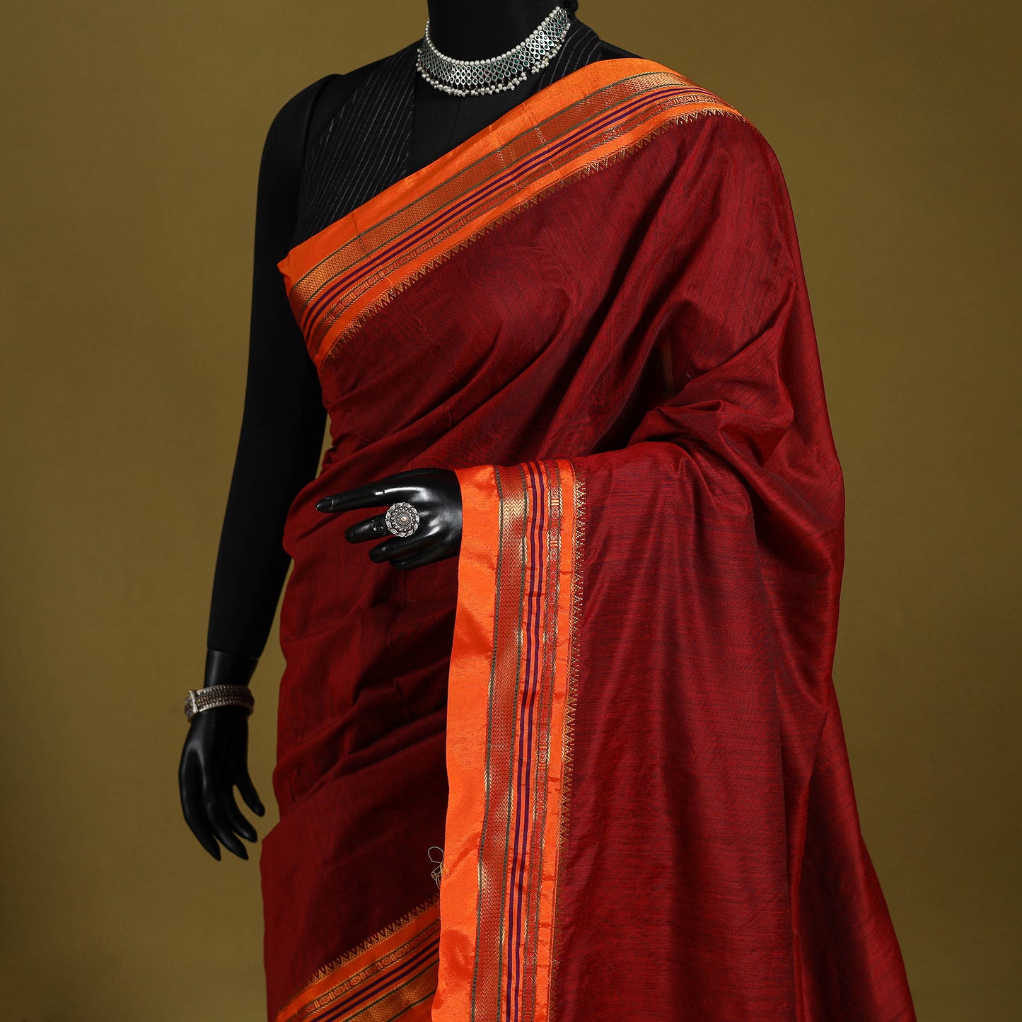Maroon - mercerized cotton ilkal saree with border 11