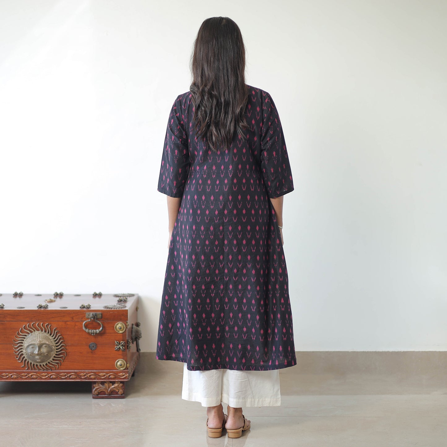 Blue - Mercerised Cotton Pochampally Ikat Kurta (A-Line) 05