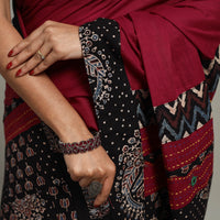 Maroon - Applique Patchwork Mul Cotton Tagai Ajrakh Saree 15