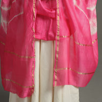 Pink - Shibori Tie-Dye Handloom Chanderi Silk Dupatta with Zari Border 50