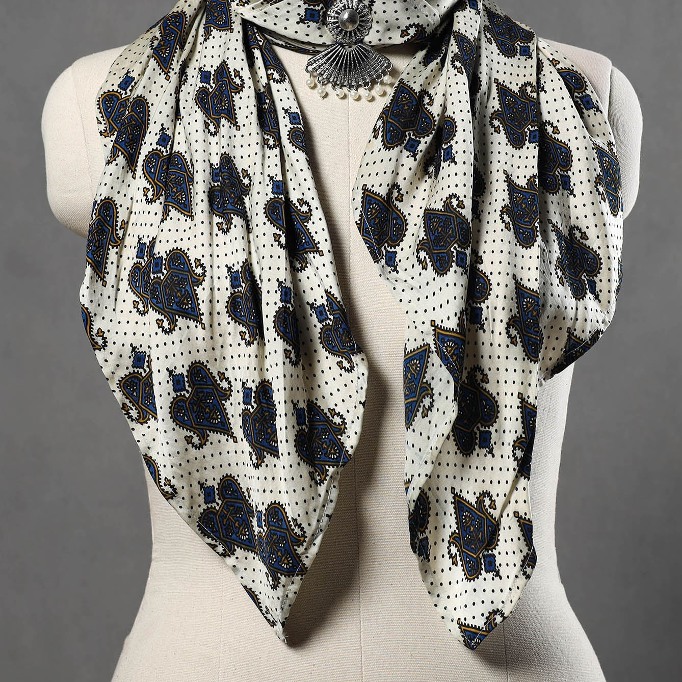 Block Printed Modal Silk Pendant Necklace Scarf 41