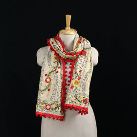 Ranihati Chanderi Silk Hand Embroidered Stole with Pom Pom 172