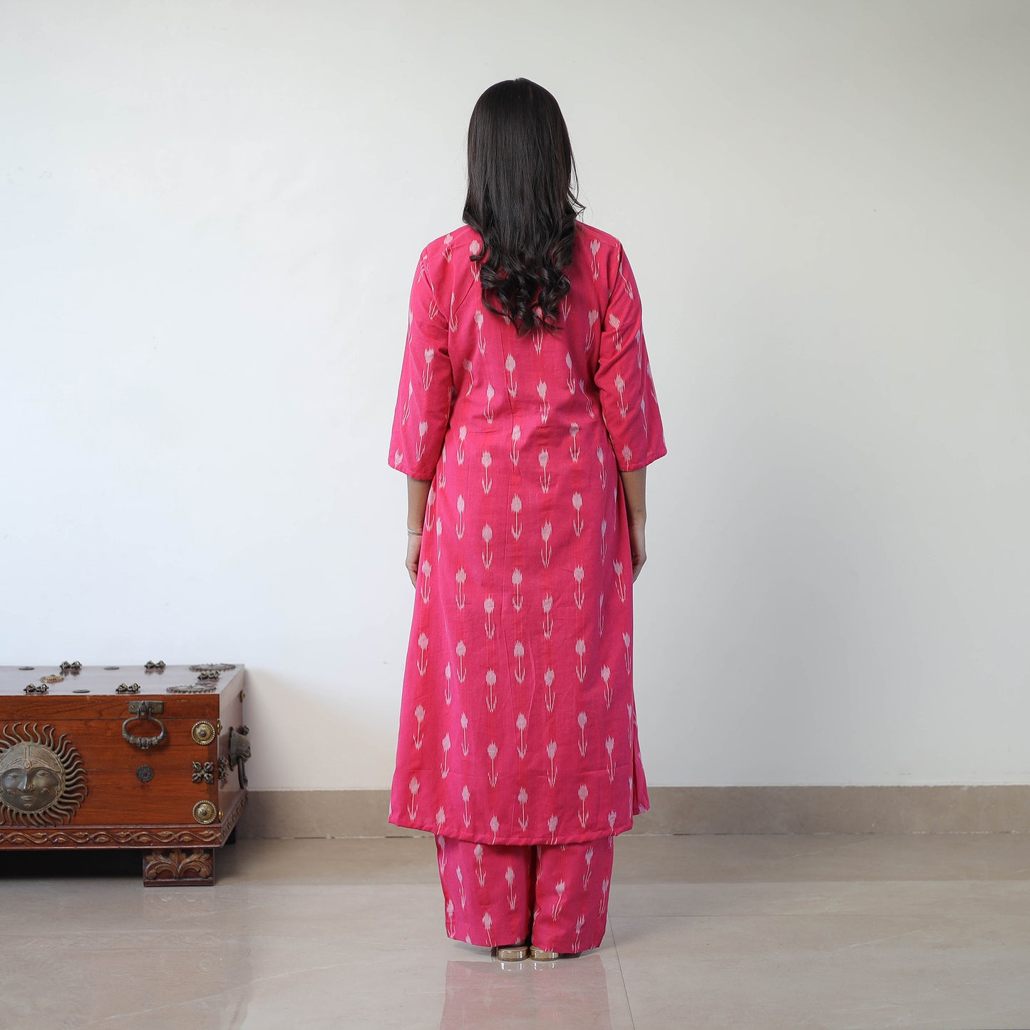 Pink - Handloom Cotton Pochampally Ikat Kurta Set with Dupatta 08