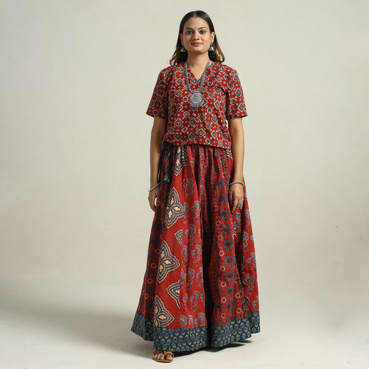 Ajrakh Block Printed 24 Kali Patchwork Cotton Long Skirt 40