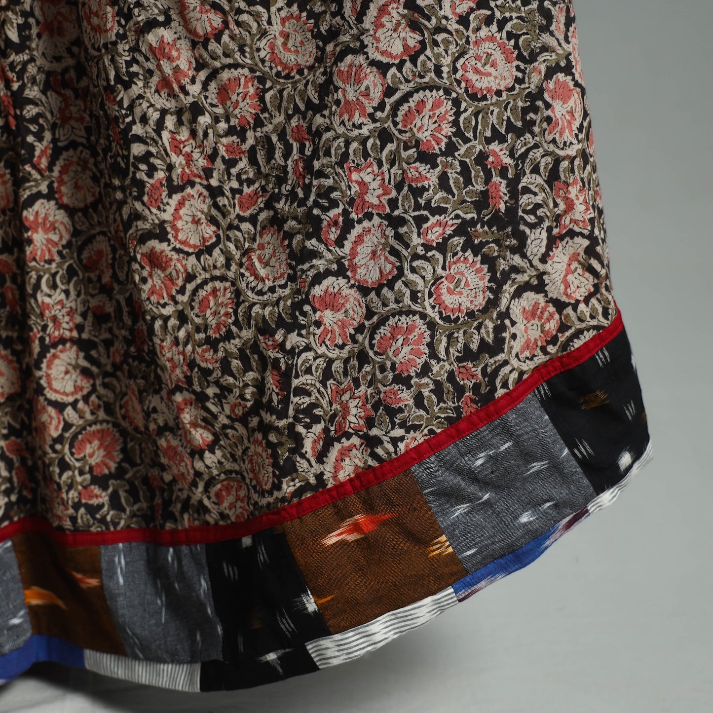 Multicolor - Hand Block Printed Cotton Long Kalamkari Skirt 16