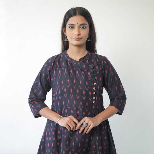 Blue - Mercerised Cotton Pochampally Ikat Kurta (A-Line) 05