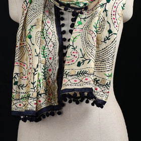 Ranihati Chanderi Silk Hand Embroidered Stole with Pom Pom 173