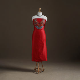 Red - Handpainted Srikalahasti Handloom Chanderi Silk Unstitched Kurta (2.3M) 07