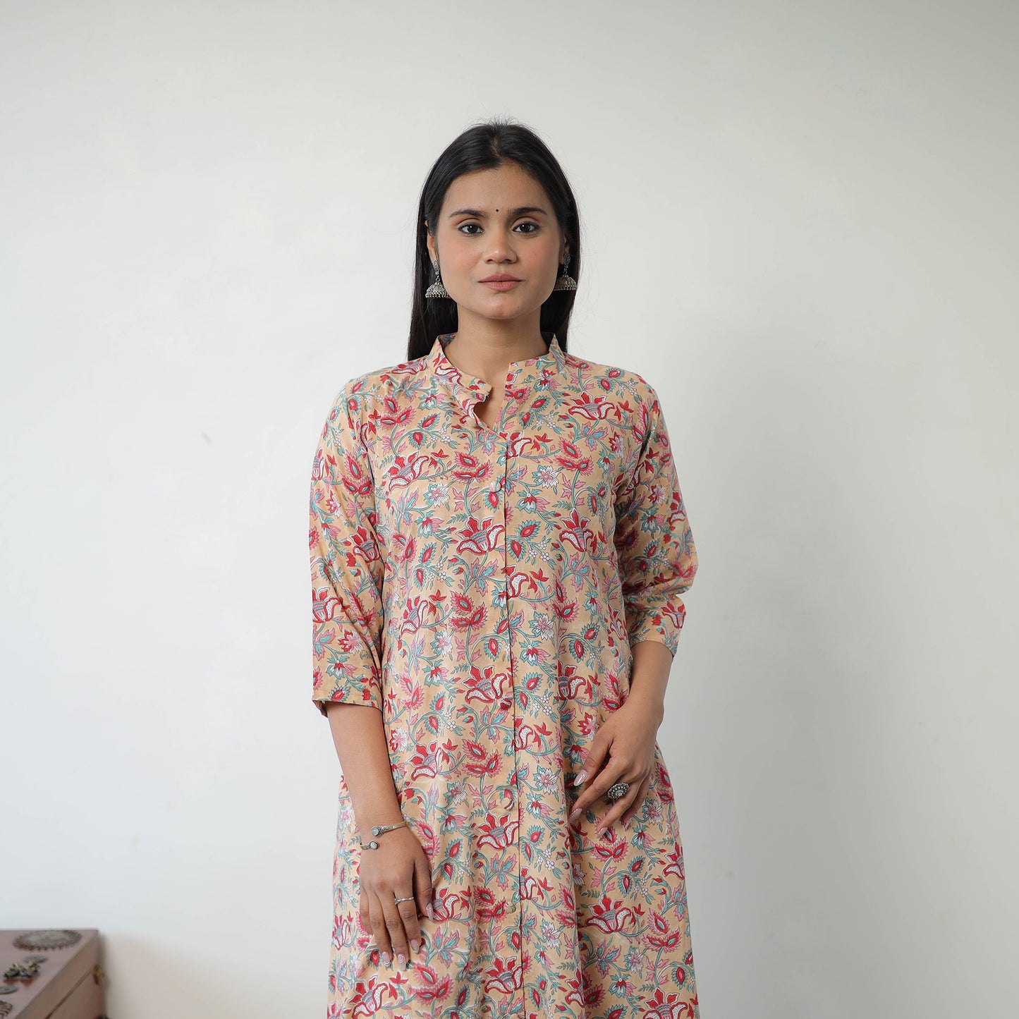 Brown - Sanganeri Block Printed Cotton A-Line Long Kurta