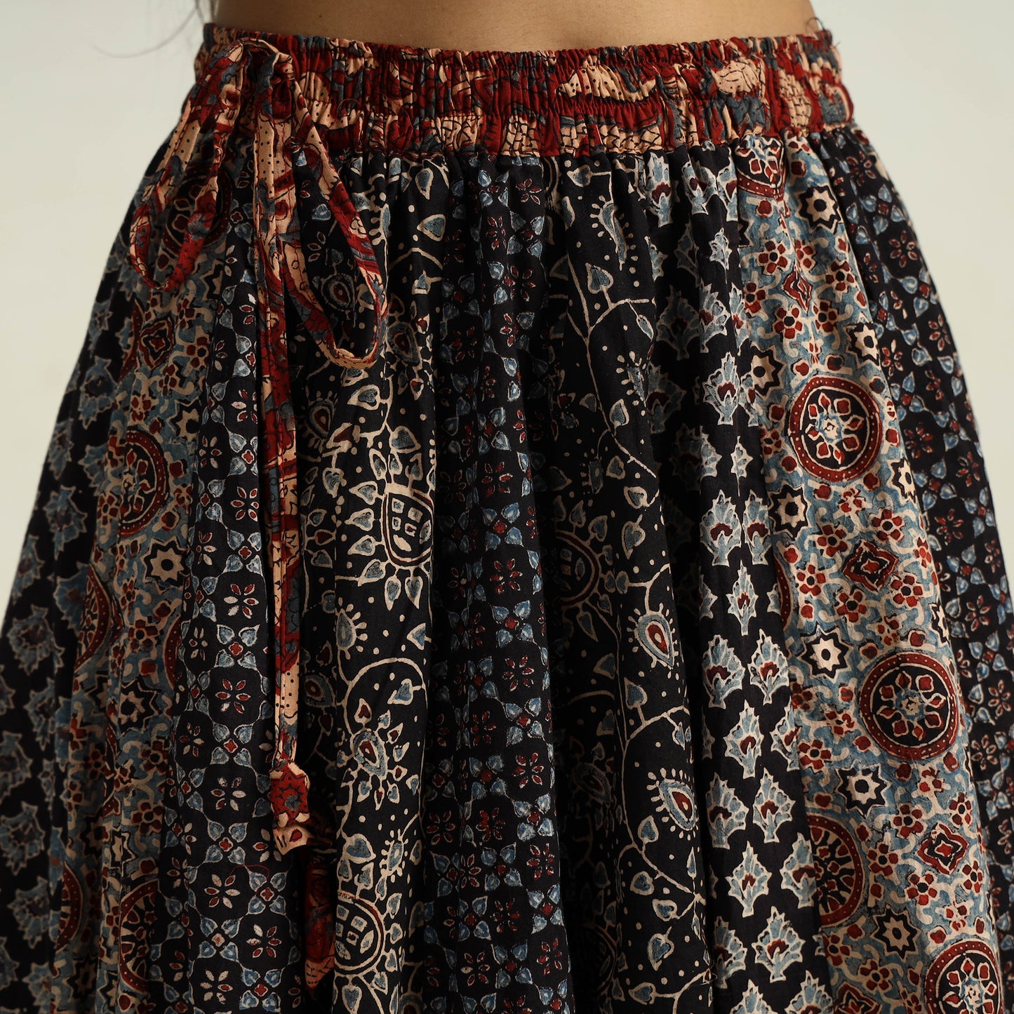 Black - Kutch Block Printed 24 Kali Cotton Long Skirt 36