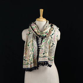 Ranihati Chanderi Silk Hand Embroidered Stole with Pom Pom 173