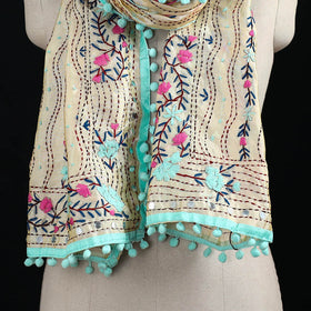 Ranihati Chanderi Silk Hand Embroidered Stole with Pom Pom 174