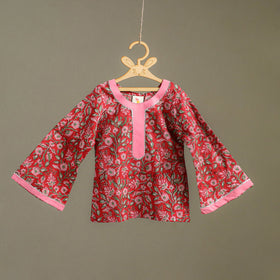 Girls Gota Work Floral Block Print Cotton Kurta with Sharara Set (3-4 Years) 36