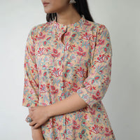 Brown - Sanganeri Block Printed Cotton A-Line Long Kurta