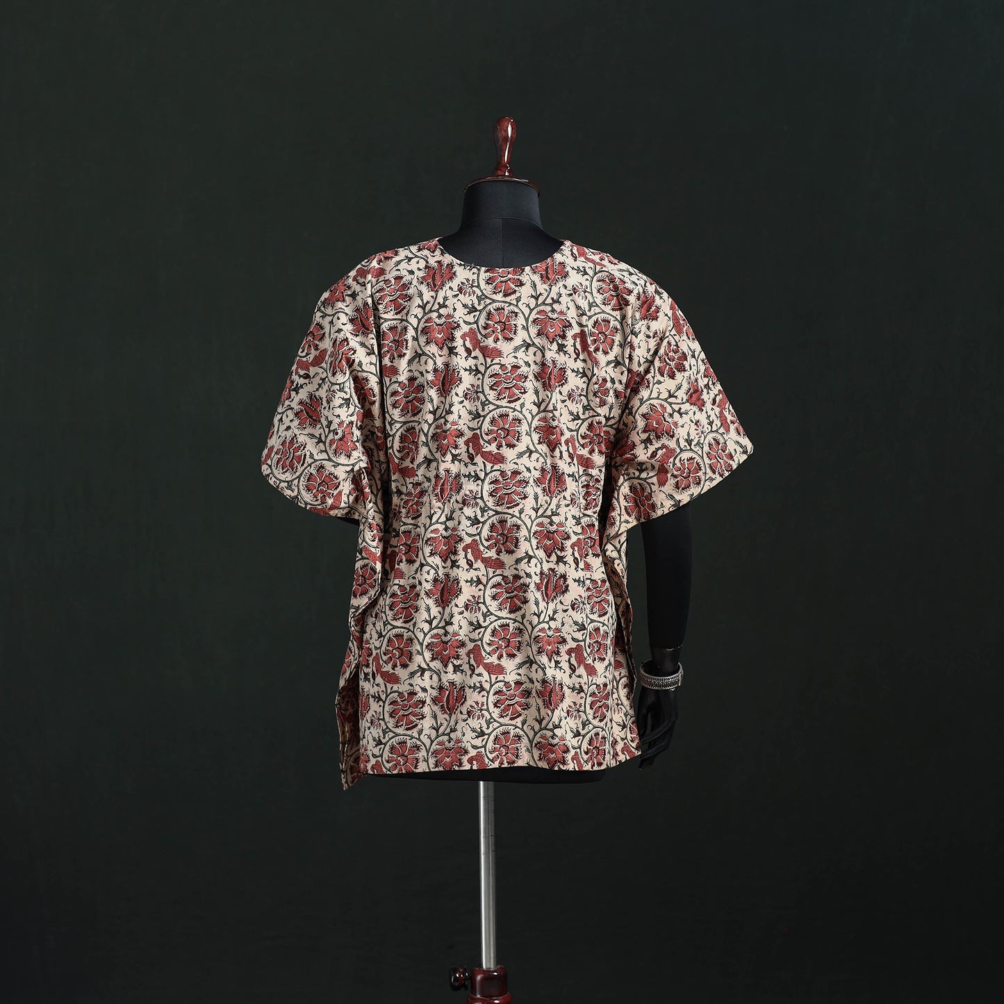 Peach - Kalamkari Hand Block Print Natural Dyed Cotton Kaftan (Short) 19