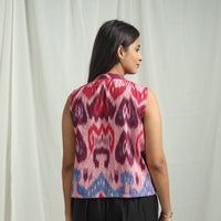 Pink - Handloom Cotton Central Asian Pochampally Ikat Crop Top 02