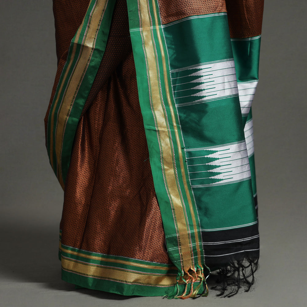 Brown - Ilkal Khun Silk Cotton Saree with Resham Border 23