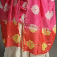 Pink - Shibori Tie-Dye Handloom Chanderi Silk Dupatta with Zari Border 51