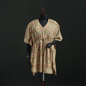 Beige - Kalamkari Hand Block Print Natural Dyed Cotton Kaftan (Short) 20