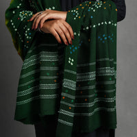 Green - Kutch Mirror Work Handwoven Bandhani Bagida Woolen Shawl 01