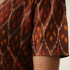  Brown Mercerized Cotton Flared Pochampally Ikat Dress