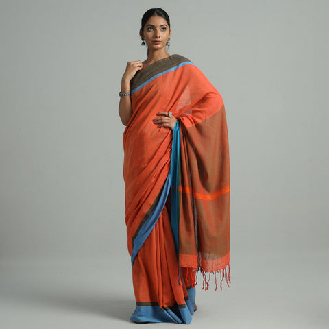 Orange - Bishnupur Pure Cotton Saree from Bengal 02