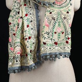 Ranihati Chanderi Silk Hand Embroidered Stole with Pom Pom 176