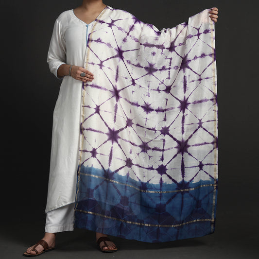 Purple - Exclusive!! Handloom Shibori Tie-Dye Chanderi Silk Dupatta with Zari Border