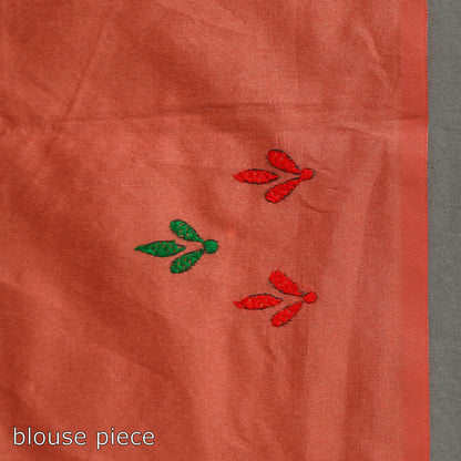 Orange - Bengal Nakshi Kantha Embroidery Silk Saree