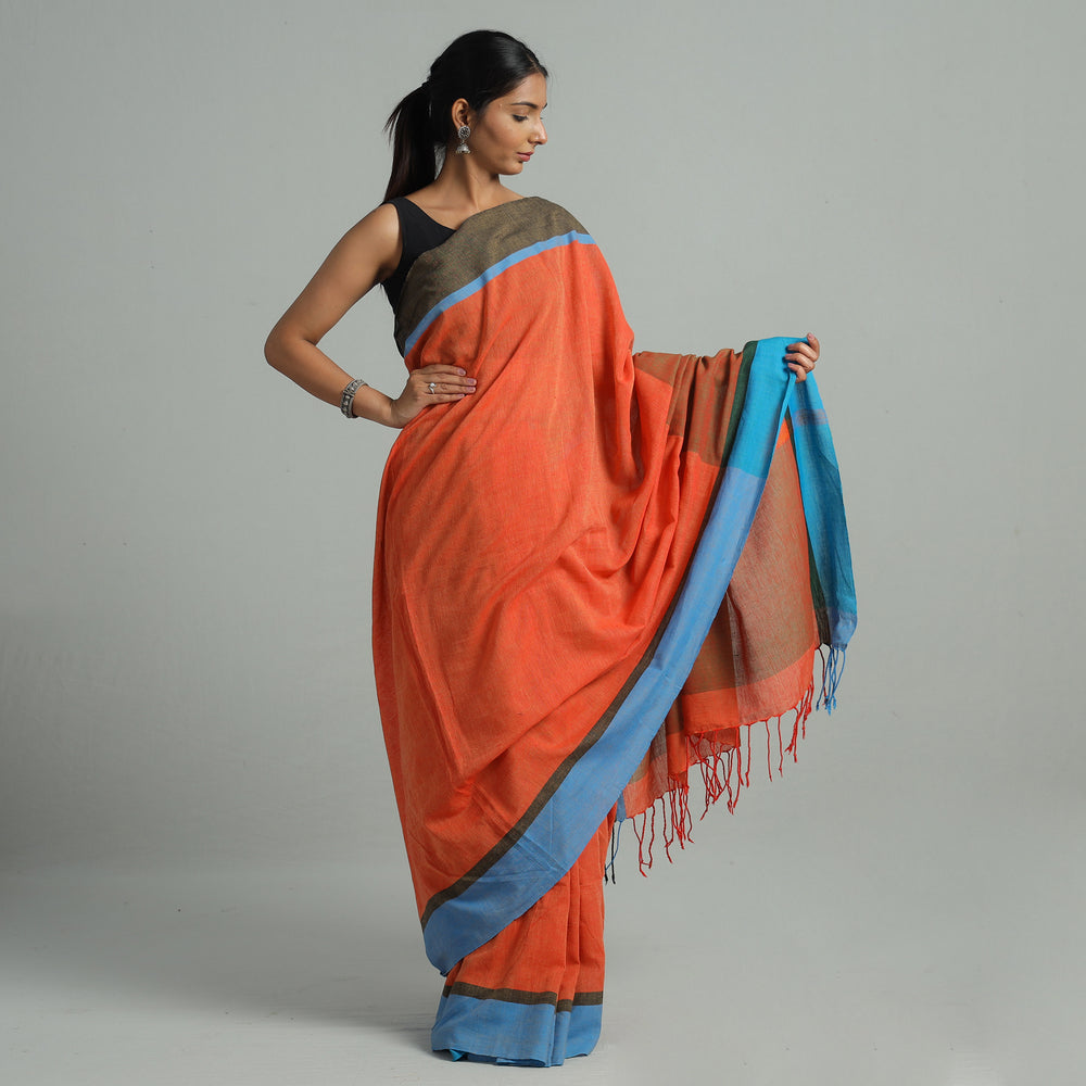 Orange - Bishnupur Pure Cotton Saree from Bengal 02