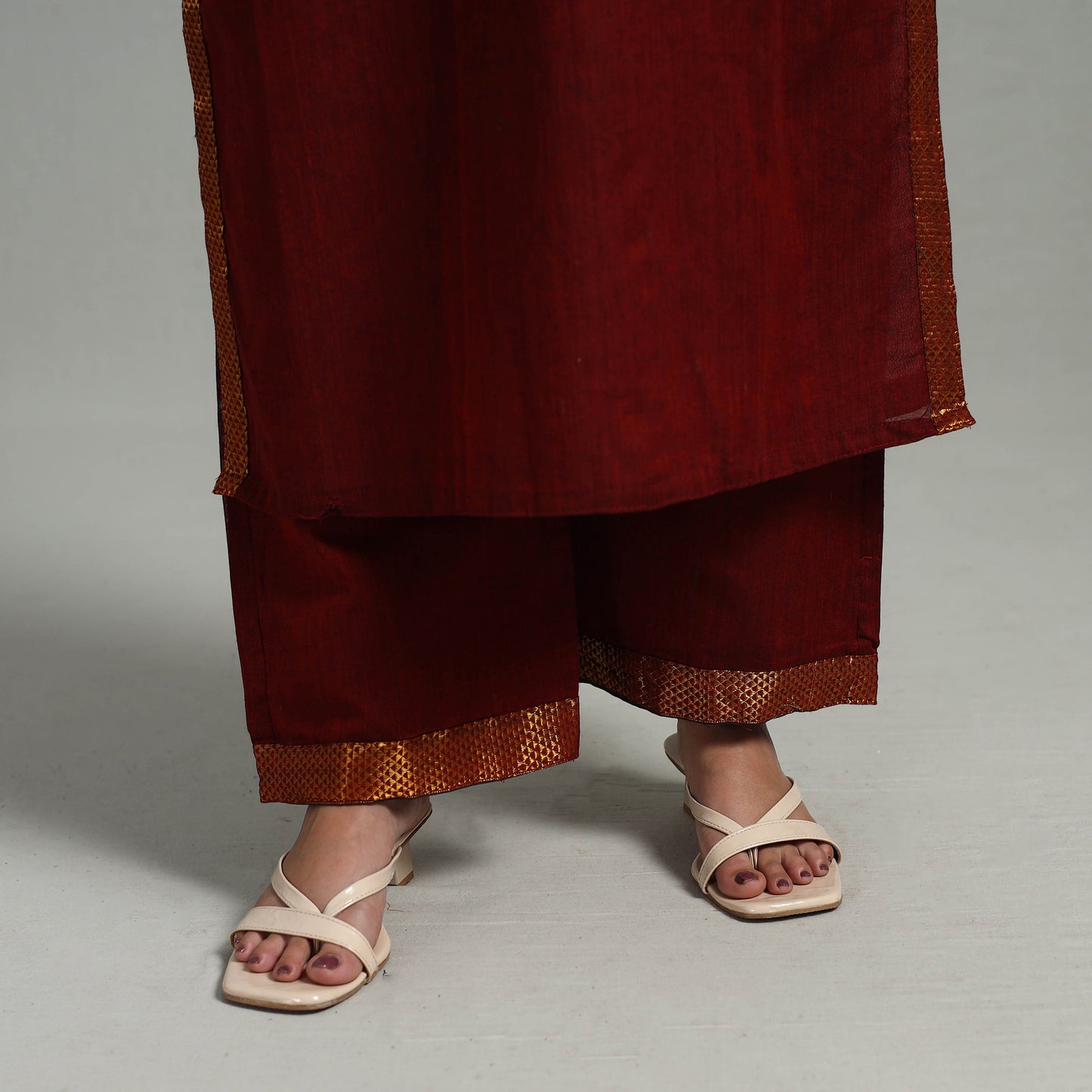 Maroon - Cotton Dharwad Kurta Set with Palazzo & Dupatta 18