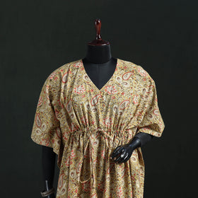 Beige - Kalamkari Hand Block Print Natural Dyed Cotton Kaftan (Short) 20