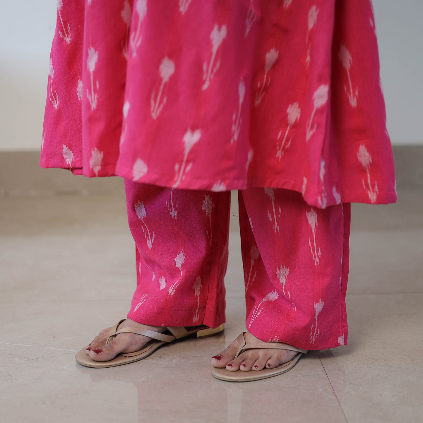 Pink - Handloom Cotton Pochampally Ikat Kurta Set with Dupatta 08