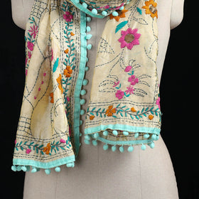 Ranihati Chanderi Silk Hand Embroidered Stole with Pom Pom 177