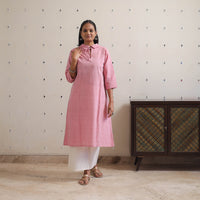 Pink - Handwoven A-Line Stripes Cotton Kurta 20