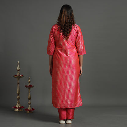 Pink - Elegant Banarasi Brocade Silk Kurta with Pant Set