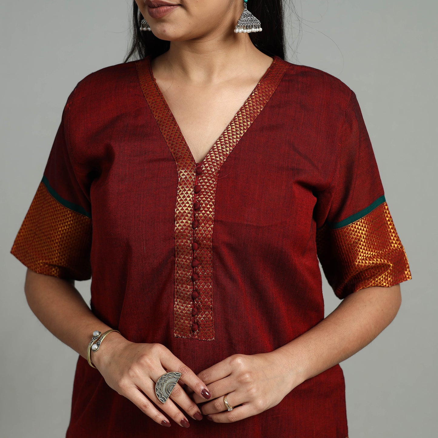 Maroon - Cotton Dharwad Kurta Set with Palazzo & Dupatta 18