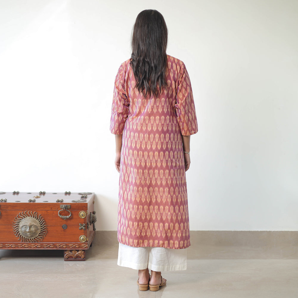 Peach - Mercerised Cotton Pochampally Ikat Kurta (Straight) 11