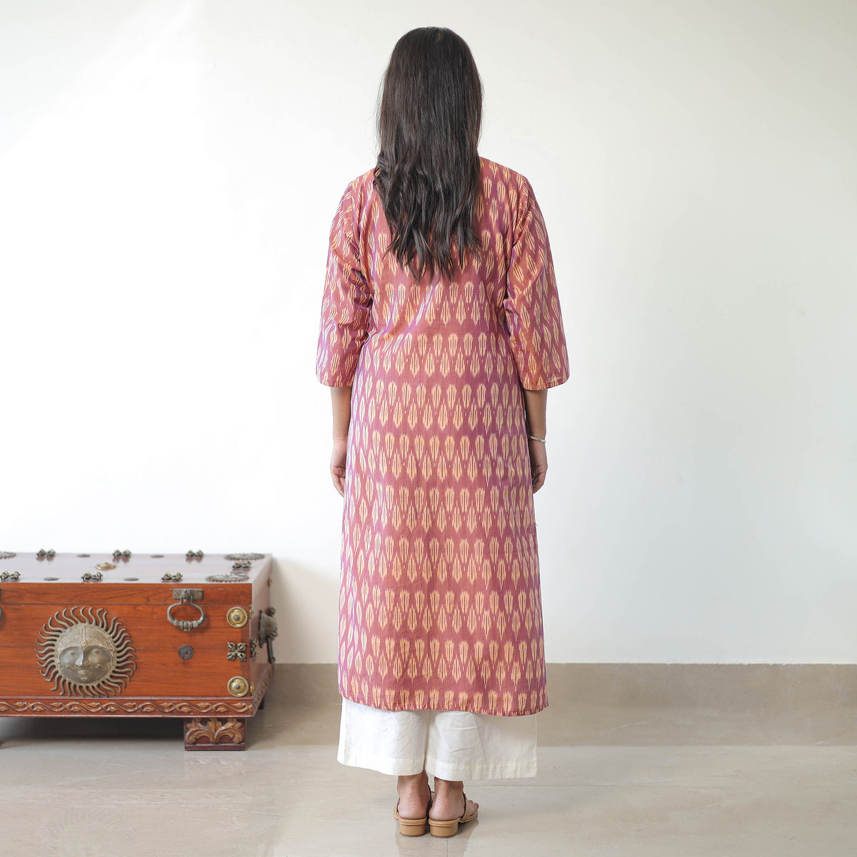 Peach - Mercerised Cotton Pochampally Ikat Kurta (Straight) 11