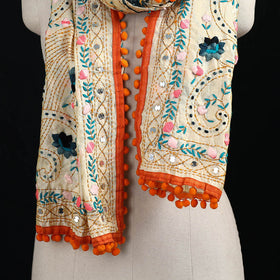 Ranihati Chanderi Silk Hand Embroidered Stole with Pom Pom 178