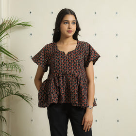 Black Ajrakh Block Printed Cotton Crop Top