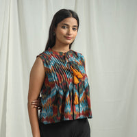 Multicolor - Handloom Cotton Central Asian Pochampally Ikat Crop Top 06