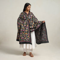 Black - Bengal Handloom Silk Kantha Embroidery Dupatta 06