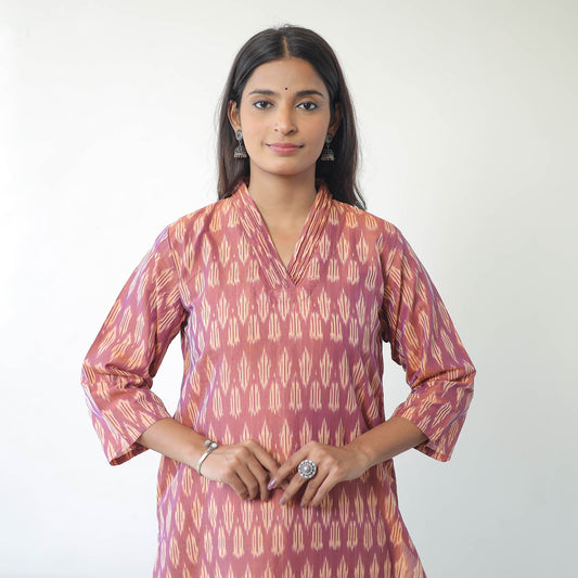 Peach - Mercerised Cotton Pochampally Ikat Kurta (Straight) 11