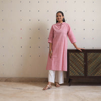 Pink - Handwoven A-Line Stripes Cotton Kurta 20