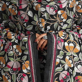 Black - bengal handloom silk kantha embroidery dupatta 06