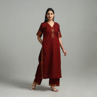 Maroon - Cotton Dharwad Kurta Set with Palazzo & Dupatta 18