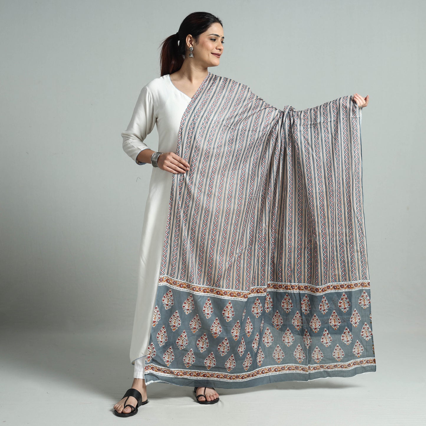 Grey - Jaipur Printed Mul Cotton Dupatta 26