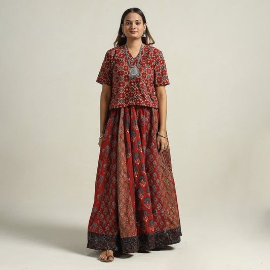 Ajrakh Block Printed 24 Kali Patchwork Cotton Long Skirt 41