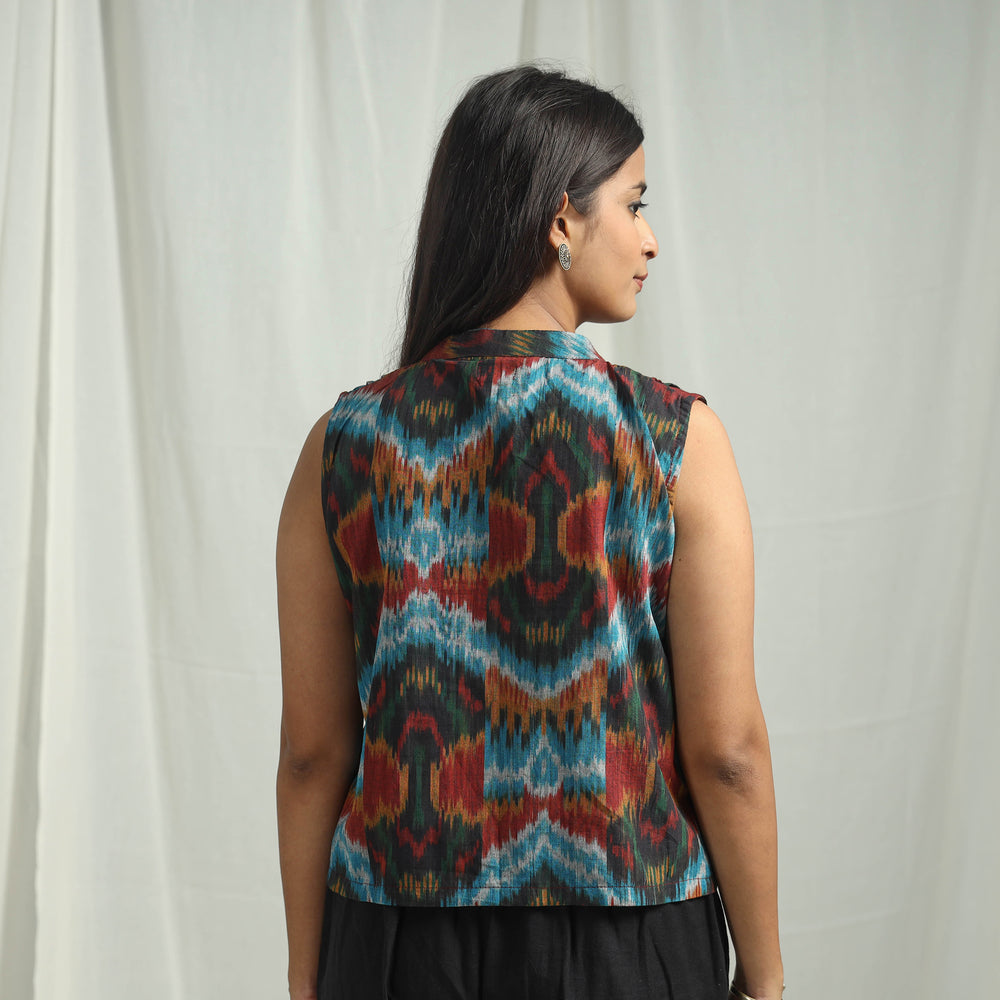 Multicolor - Handloom Cotton Central Asian Pochampally Ikat Crop Top 06